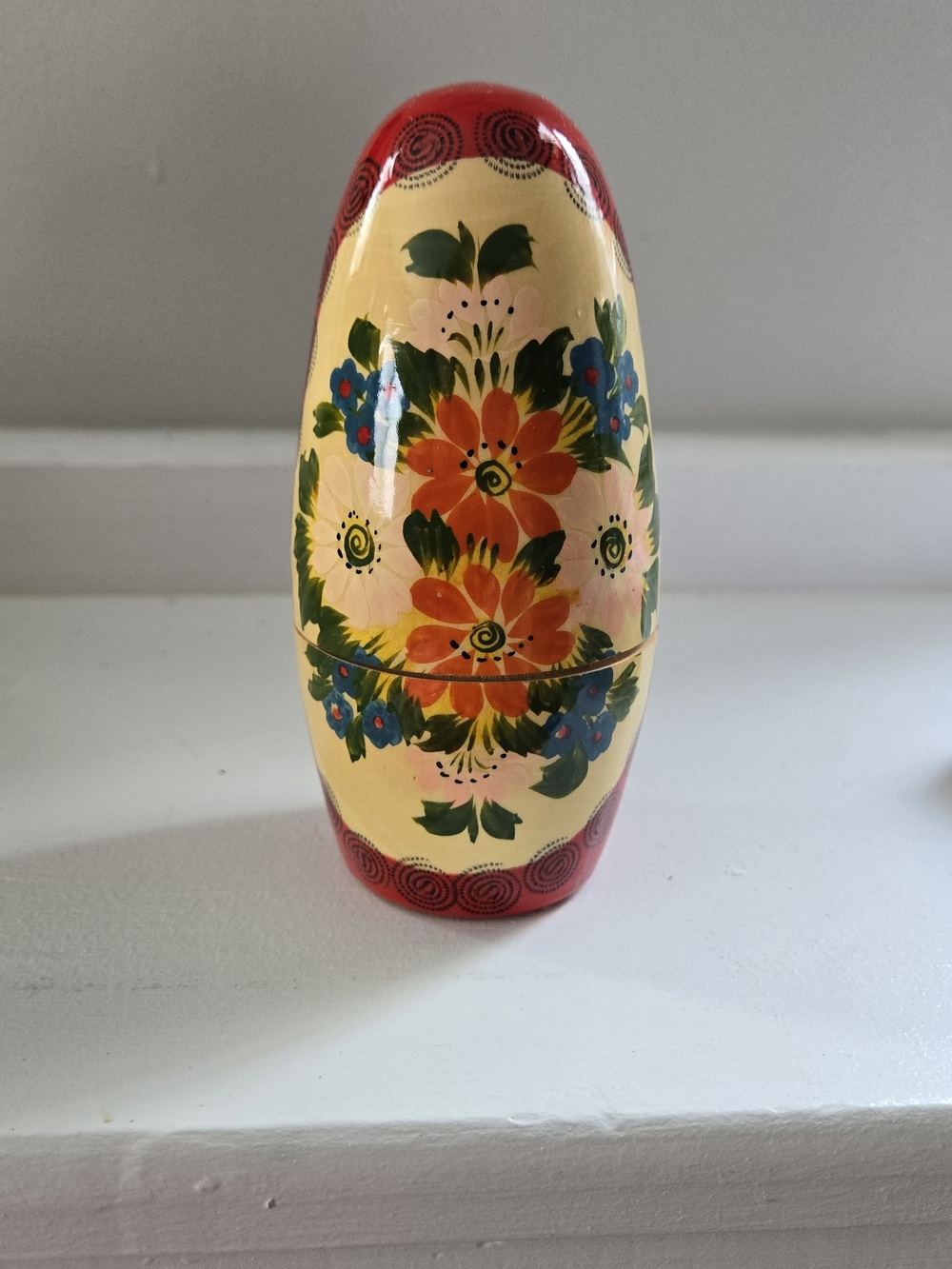 Hand-Painted Yellow Floral Decorative Nesting Doll Accent